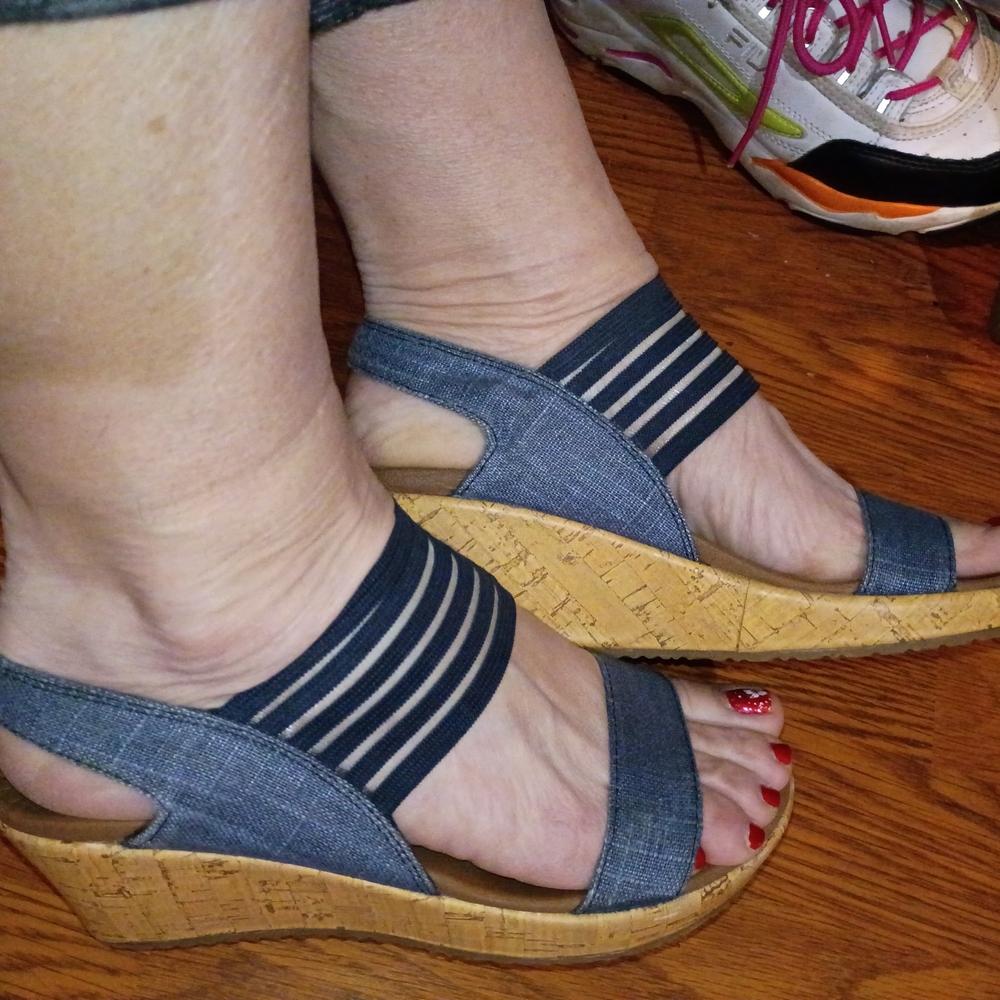 Skechers Blue and Tan Wedge Sandals#813 - Picture 3 of 3